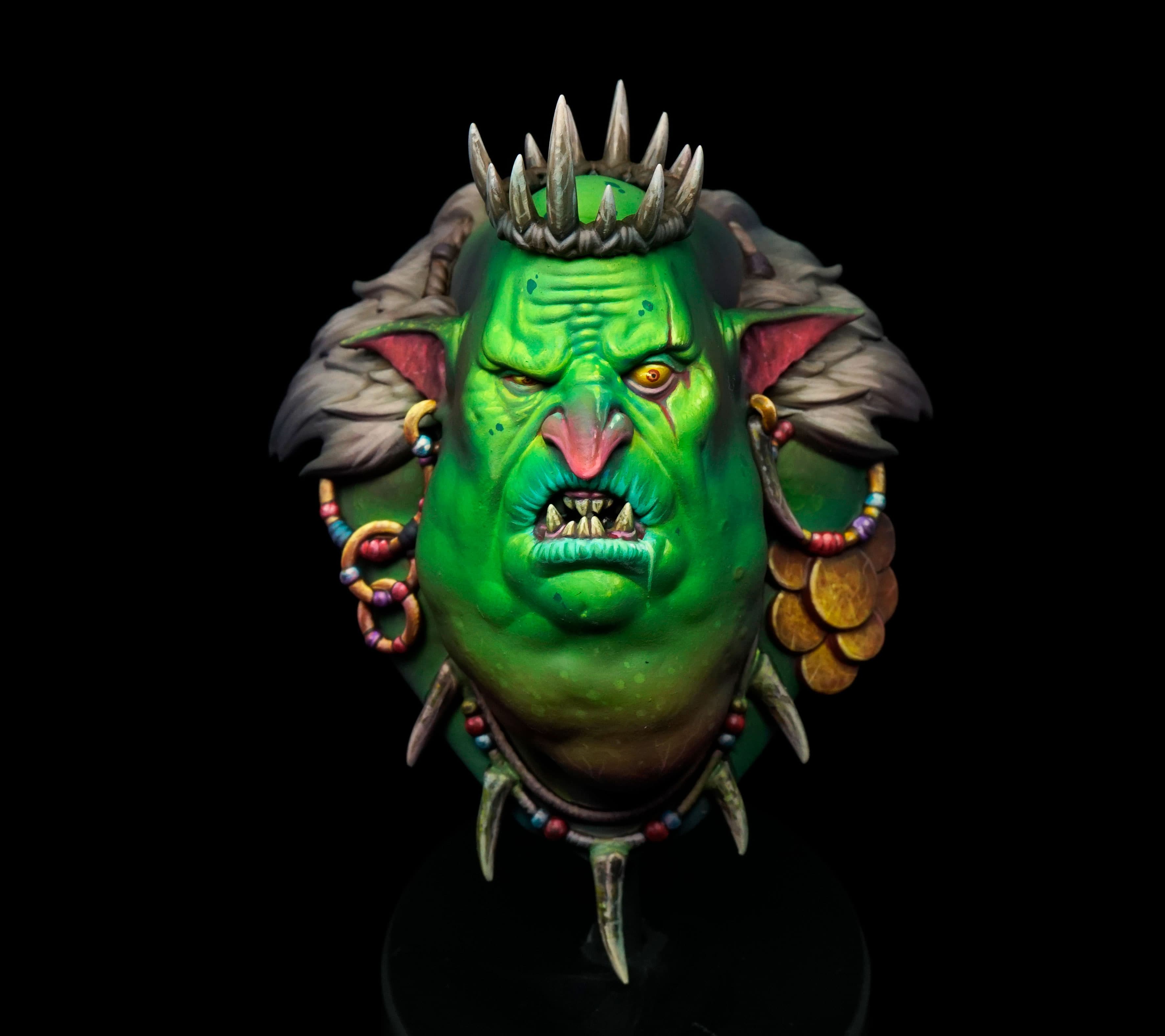 Busto Ork, escala display · pieza Pinkglo Studio · pintado por @yokai.miniature.art